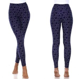 White Mark Womens Pull One Super Soft Heart Print Leggings Navy/Beige OS NWT